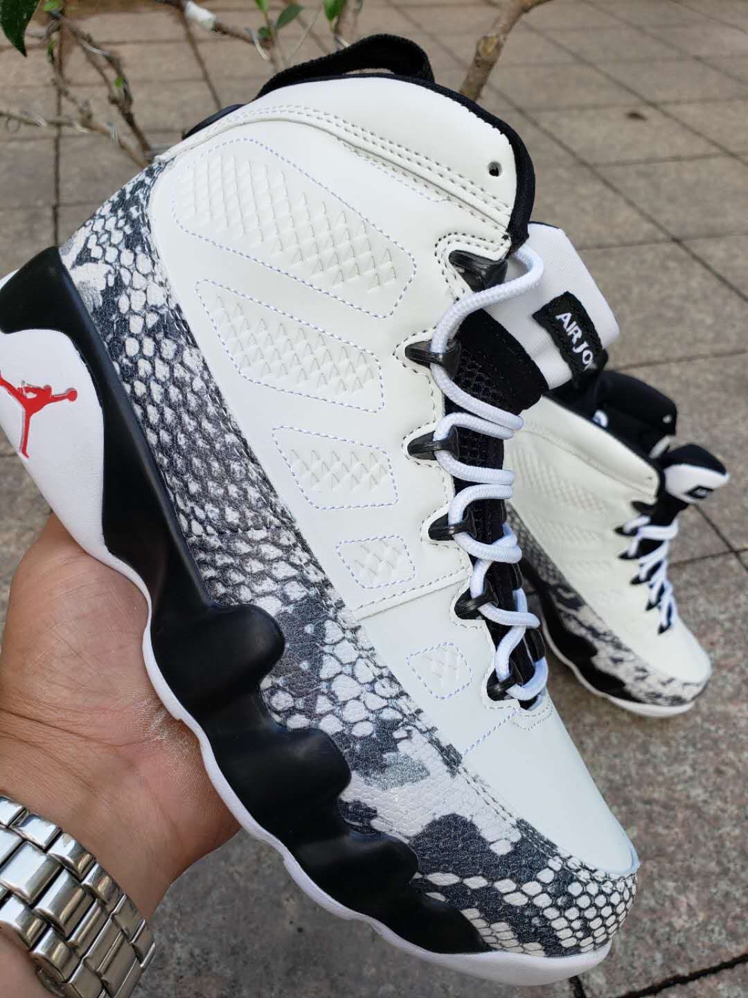 New Jordan 9 Retro SnakeSkin White Black - Click Image to Close